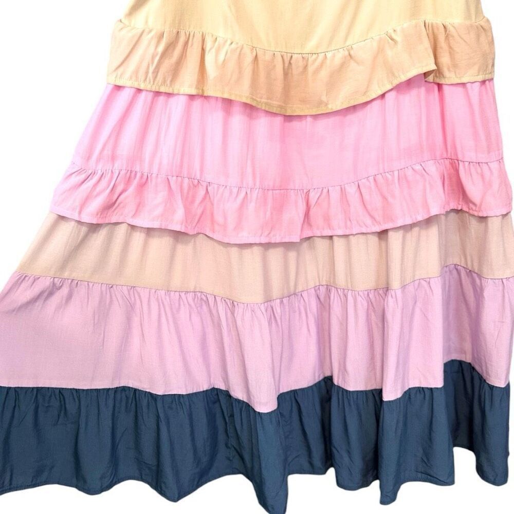 BiBi Color Blocked Ruffled Tiered Dress Medium NWT | - Picture 13 of 14